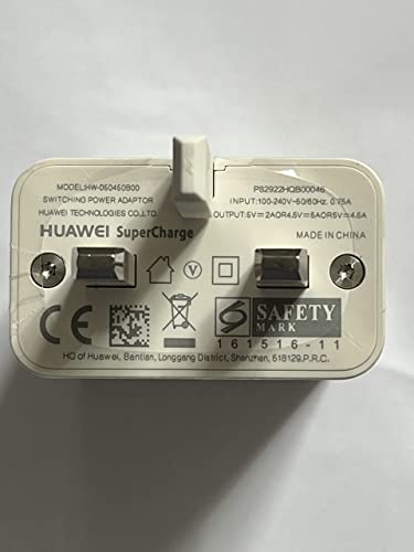 Huawei SuperCharge - Genuine Mains Adapter Charger With 5A Type C USB Cable Compatible with Huawei Type C Mobile Phones (No Retail Packaging)