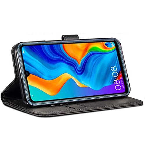 Huawei P30 Lite Case, Leather Wallet with Flip Cover, Credit Card Pockets and Stand Compatible with Huawei P30 Lite (Black)