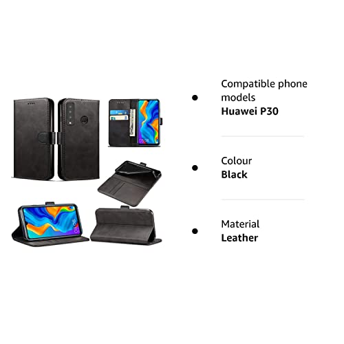 Huawei P30 Lite Case, Leather Wallet with Flip Cover, Credit Card Pockets and Stand Compatible with Huawei P30 Lite (Black)