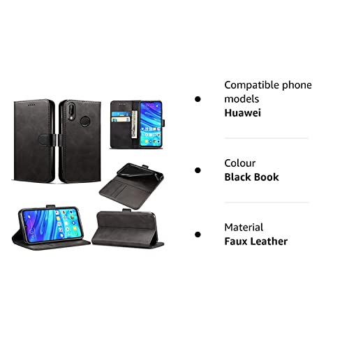 Huawei P Smart 2019 / Honor 10 Lite Case, Premium PU Leather Flip Wallet Phone Case Cover with Magnetic Closure Stand Card Holder for Huawei P Smart 2019 / Honor 10 Lite (Black Book)