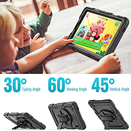 SEYMCY for Samsung Galaxy Tab A7 Lite Case 8.7 inch [3-Layer Protection] with Rotating Hand Strap Stand Screen Protector, Samsung A7 Lite Tablet Shockproof Case SM-T220/T225/T227 2021 - Black
