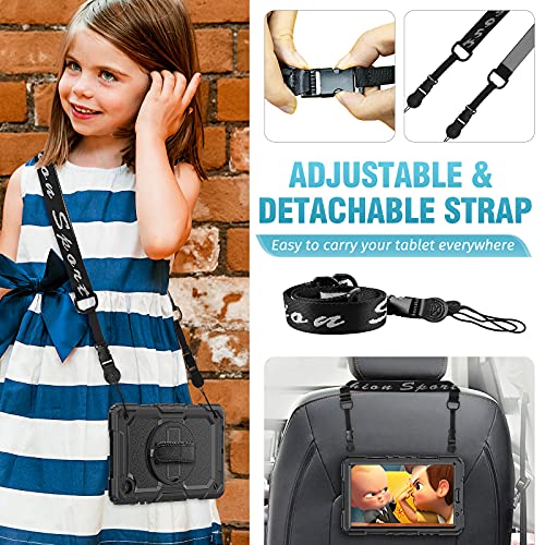 SEYMCY for Samsung Galaxy Tab A7 Lite Case 8.7 inch [3-Layer Protection] with Rotating Hand Strap Stand Screen Protector, Samsung A7 Lite Tablet Shockproof Case SM-T220/T225/T227 2021 - Black