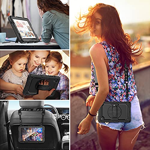 SEYMCY for Samsung Galaxy Tab A7 Lite Case 8.7 inch [3-Layer Protection] with Rotating Hand Strap Stand Screen Protector, Samsung A7 Lite Tablet Shockproof Case SM-T220/T225/T227 2021 - Black