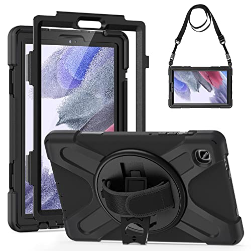 Gerutek Galaxy Tab A7 Lite Case Shockproof,Samsung Galaxy Tab A7 lite Case kids with Screen Protector, Galaxy Tablet 8.7 inch Case with 360 Rotating Hand Strap Stand for SM-T220/T225, Black