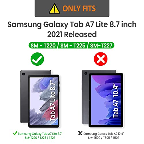 Gerutek Galaxy Tab A7 Lite Case Shockproof,Samsung Galaxy Tab A7 lite Case kids with Screen Protector, Galaxy Tablet 8.7 inch Case with 360 Rotating Hand Strap Stand for SM-T220/T225, Black