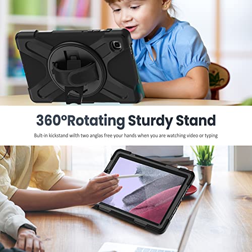 Gerutek Galaxy Tab A7 Lite Case Shockproof,Samsung Galaxy Tab A7 lite Case kids with Screen Protector, Galaxy Tablet 8.7 inch Case with 360 Rotating Hand Strap Stand for SM-T220/T225, Black