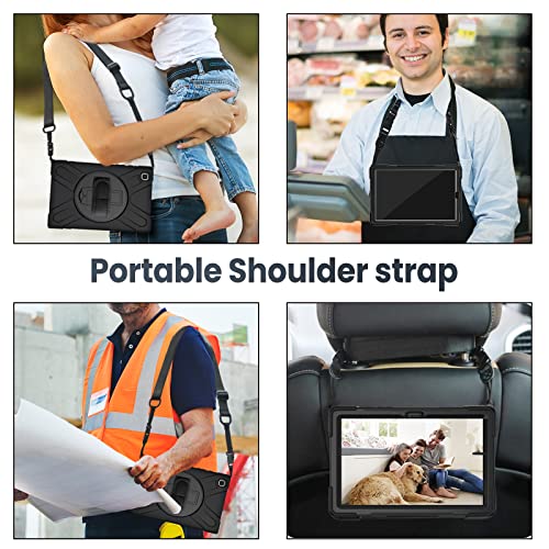 Gerutek Galaxy Tab A7 Lite Case Shockproof,Samsung Galaxy Tab A7 lite Case kids with Screen Protector, Galaxy Tablet 8.7 inch Case with 360 Rotating Hand Strap Stand for SM-T220/T225, Black
