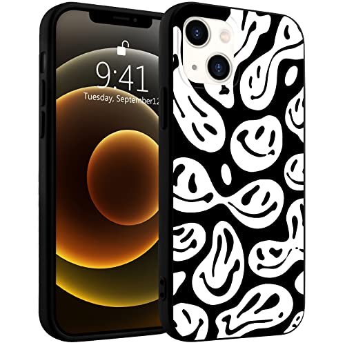 YCCY Cute Funny Face Phone Case for iPhone 11,Black Liquid Silicone Girly Cases,Soft Gel Rubber Full-Body Protective Microfiber Lining Shockproof Black Cover