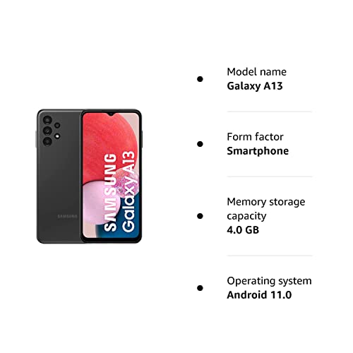 Samsung Galaxy A13 Mobile Phone SIM Free Android Smartphone 6.6 Inch Infinity-V Display, 4GB RAM, 64GB Storage, 5,000 mAh Battery, Black, Android 12 (Renewed)