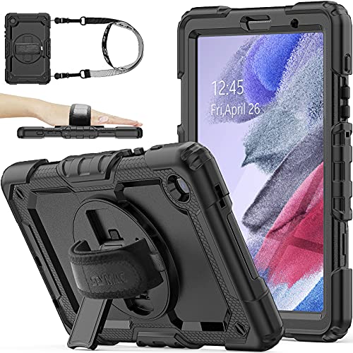 SEYMAC stock for Samsung Galaxy Tab A7 Lite Case 8.7'' with Screen Protector Pencil Holder [360 Rotating Hand Strap] & Stand, Drop-Proof Case for Samsung Galaxy Tab A7 Lite 2021 SM-T220/T225 (Black)