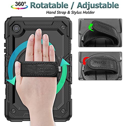 SEYMAC stock for Samsung Galaxy Tab A7 Lite Case 8.7'' with Screen Protector Pencil Holder [360 Rotating Hand Strap] & Stand, Drop-Proof Case for Samsung Galaxy Tab A7 Lite 2021 SM-T220/T225 (Black)