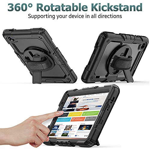 SEYMAC stock for Samsung Galaxy Tab A7 Lite Case 8.7'' with Screen Protector Pencil Holder [360 Rotating Hand Strap] & Stand, Drop-Proof Case for Samsung Galaxy Tab A7 Lite 2021 SM-T220/T225 (Black)