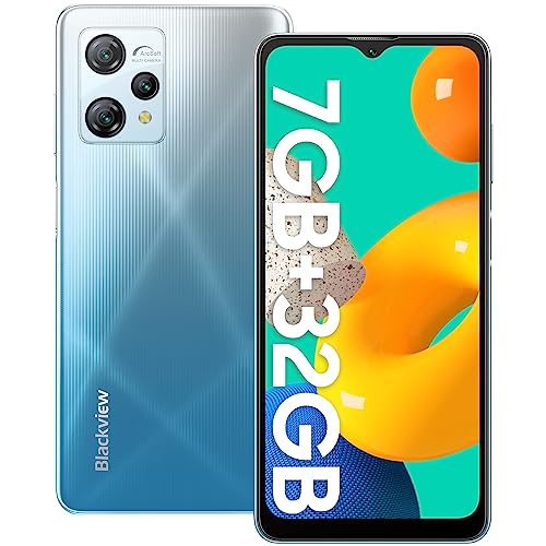 Blackview Mobile Phones, A53(2023) 7GB+32GB/1TB, Android 12 Phones, 5080mAh, 6.5’’ HD+ Screen, 12MP+5MP, 3 Cards Slots, 4G Dual Sim Free Unlocked UK, Face ID, GPS, 10W Charger Latest phone - Blue
