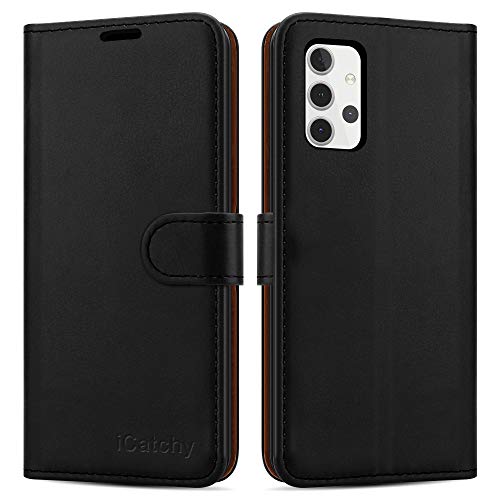 iCatchy For Samsung Galaxy A32 5G Case Leather Wallet Book Flip Folio Stand View Cover with Card Slots Compatible with Galaxy A32 (6.5'') Phone Cover (Black)