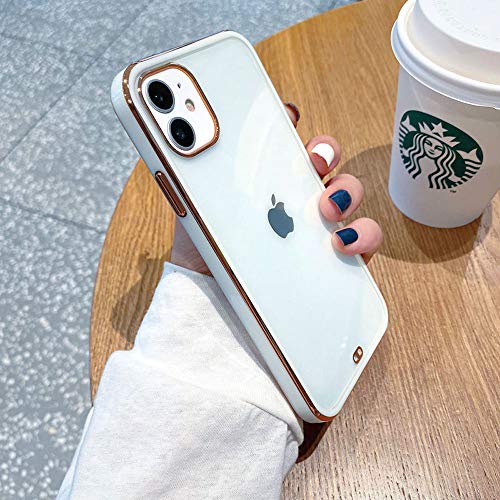 OWM iPhone 11 Case Clear Silicone Transparent Back Bumper Shockproof Gold Edging Luxury Designer Slim Soft Protective Phone Cover Compatible for iPhone 11 [6.1” Inches] - White