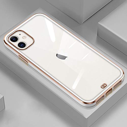 OWM iPhone 11 Case Clear Silicone Transparent Back Bumper Shockproof Gold Edging Luxury Designer Slim Soft Protective Phone Cover Compatible for iPhone 11 [6.1” Inches] - White