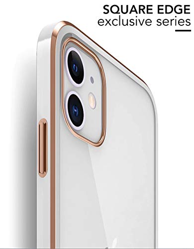 OWM iPhone 11 Case Clear Silicone Transparent Back Bumper Shockproof Gold Edging Luxury Designer Slim Soft Protective Phone Cover Compatible for iPhone 11 [6.1” Inches] - White