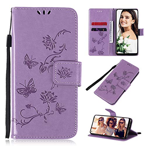 Samsung A13 Case, Samsung Galaxy A13 Case for Women Men Card Slots Magnetic Closure Kickstand Full Protection Premium Leather Flip Wallet Phone 4G/5G Case Cover (Purple-Lotus)