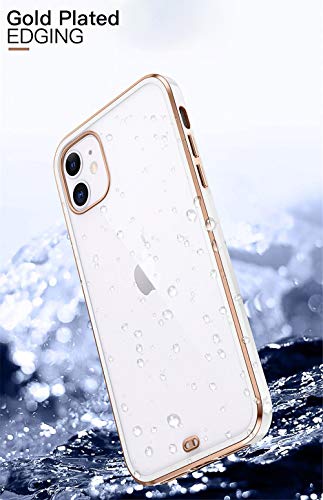 OWM iPhone 11 Case Clear Silicone Transparent Back Bumper Shockproof Gold Edging Luxury Designer Slim Soft Protective Phone Cover Compatible for iPhone 11 [6.1” Inches] - White