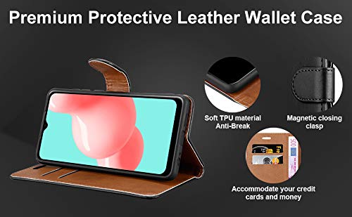 iCatchy For Samsung Galaxy A32 5G Case Leather Wallet Book Flip Folio Stand View Cover with Card Slots Compatible with Galaxy A32 (6.5'') Phone Cover (Black)