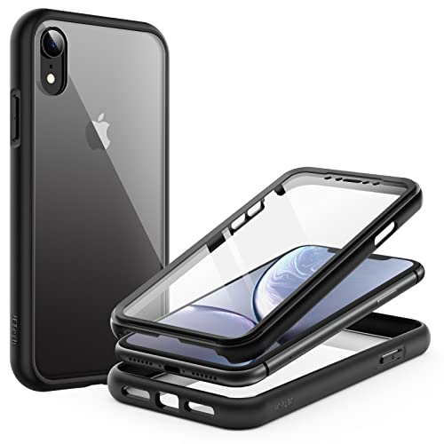 JETech Case for iPhone XR 6.1-Inch with Built-in Anti-Scratch Screen Protector, 360 Degree Full Body Rugged Phone Cover Clear-Back (Black)