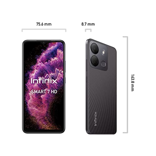 Infinix Smart 7 HD, 2+64GB, Ink Black, Sim Free Unlocked Smartphone, 6.6” Display, 5000mAh Big Battery, Octa-Core 4G Processor, Fingerprint & Face Unlock + 2 Year Warranty