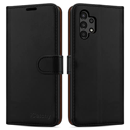 iCatchy for Samsung Galaxy A13 4G Case Leather Wallet Book Flip Folio Stand View Cover Pouch for Samsung Galaxy A13 4G (Black)