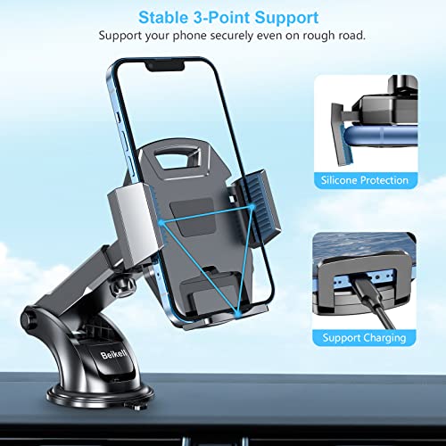 Beikell Car Phone Holder, Adjustable Car Phone Mount Cradle 360° Rotation - Phone Holder for Car with One Button Release and Strong Sticky Gel Pad for Mobile Phones from 4.7 to 6.7 inches