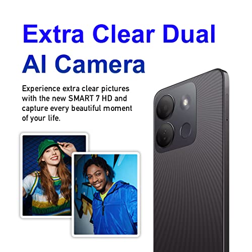 Infinix Smart 7 HD, 2+64GB, Ink Black, Sim Free Unlocked Smartphone, 6.6” Display, 5000mAh Big Battery, Octa-Core 4G Processor, Fingerprint & Face Unlock + 2 Year Warranty