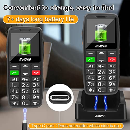 Mobile Phone for Elderly, Easy to Use Big Button Big Numbers Basic Cell Phone Unlocked Senior Mobile Phone with SOS Emergency Button Loud Volume USB-C Charging Dock T102