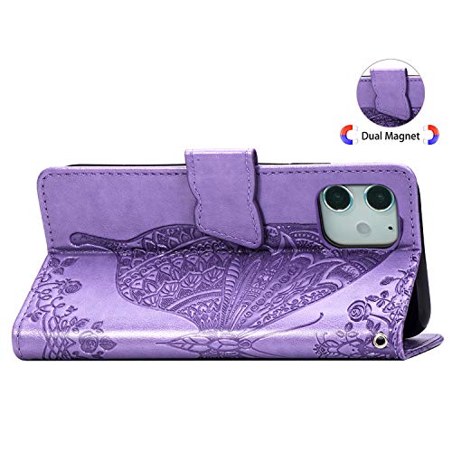 Reevermap iPhone 11 Case Glitter Cystal Flip PU Leather Phone Cover for iPhone 11, Shockproof Wallet Card Slots Butterfly Embossed Gems Bling Shiny Magnetic Clasp Kickstand, Light Purple