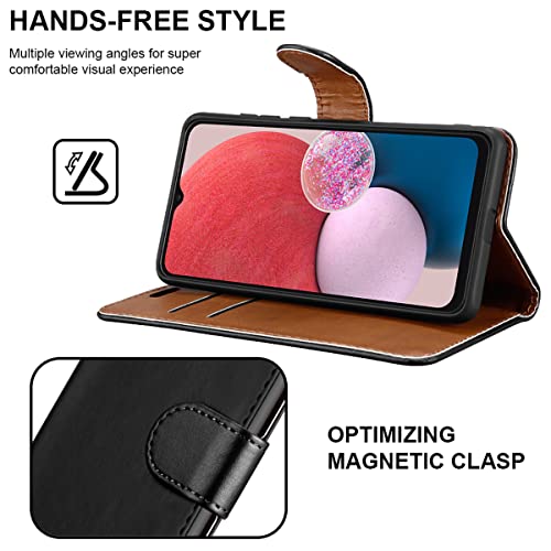 iCatchy for Samsung Galaxy A13 4G Case Leather Wallet Book Flip Folio Stand View Cover Pouch for Samsung Galaxy A13 4G (Black)