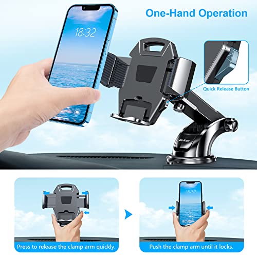 Beikell Car Phone Holder, Adjustable Car Phone Mount Cradle 360° Rotation - Phone Holder for Car with One Button Release and Strong Sticky Gel Pad for Mobile Phones from 4.7 to 6.7 inches