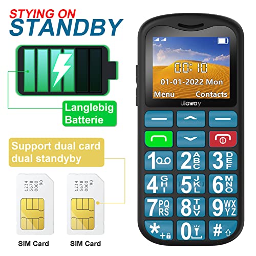 USHINING Unlocked Pay as You Go Mobile Phone for Seniors,GSM 2G SIM Free Basic Backup Cheap Mobile Phones,Lightweight&Durable