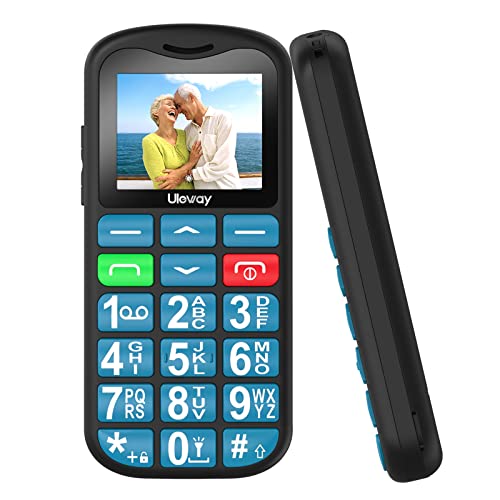 uleway Big Button Mobile Phone for Elderly, Easy to Use Basic Mobile Phone, SIM Free Unlocked Senior Mobile Phone With SOS Emergency Button, Large Volume, Flashlight, FM Radio (Blue)