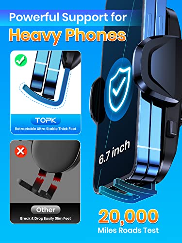 TOPK Car Phone Holder, [2023 Upgraded ] 2-IN-1 Phone Holder for Cars Military-Grade Suction & Hook Phone Mount for Dashboard & Air Vent Compatible with All Mobile Phones