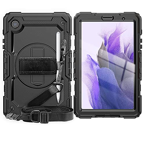 For Samsung Galaxy Tab A7 Lite Case, (SM-T227, SM-T225, SM-T220) Heavy Duty Hybrid Shockproof Carrying Shoulder Strap Cover compatible for Samsung Galaxy Tab A7 Lite 8.7 inch Case (Black)