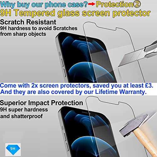 4youquality Case for iPhone 12 and iPhone 12 Pro with [2-Pack Tempered Glass Screen Protector], 6.1-Inch, Airbag Drop Protection, Shockproof Transparent Clear Bumper Phone Cover, Anti-Scratch