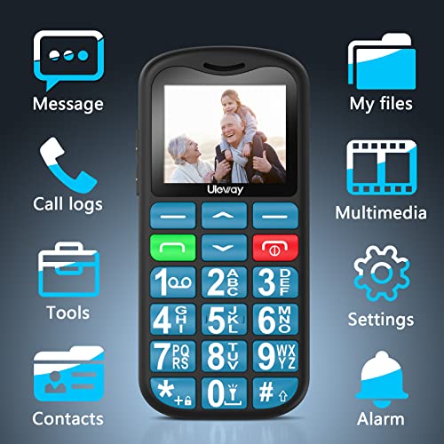 uleway Big Button Mobile Phone for Elderly, Easy to Use Basic Mobile Phone, SIM Free Unlocked Senior Mobile Phone With SOS Emergency Button, Large Volume, Flashlight, FM Radio (Blue)