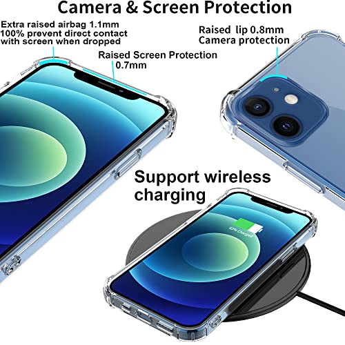 4youquality Case for iPhone 12 and iPhone 12 Pro with [2-Pack Tempered Glass Screen Protector], 6.1-Inch, Airbag Drop Protection, Shockproof Transparent Clear Bumper Phone Cover, Anti-Scratch