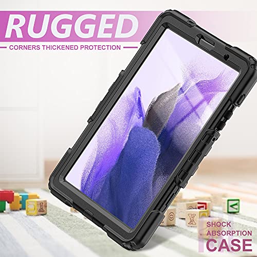 For Samsung Galaxy Tab A7 Lite Case, (SM-T227, SM-T225, SM-T220) Heavy Duty Hybrid Shockproof Carrying Shoulder Strap Cover compatible for Samsung Galaxy Tab A7 Lite 8.7 inch Case (Black)
