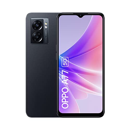 OPPO A77 5G Smartphone, MediaTek Dimensity 810 5G, 6.56” LCD HD+ 90Hz, 48MP+2MPrear camera, 8MP front camera, RAM 4GB + ROM 64GB with RAM expansion, 5000mAh 33W Supervooc, Midnight Black