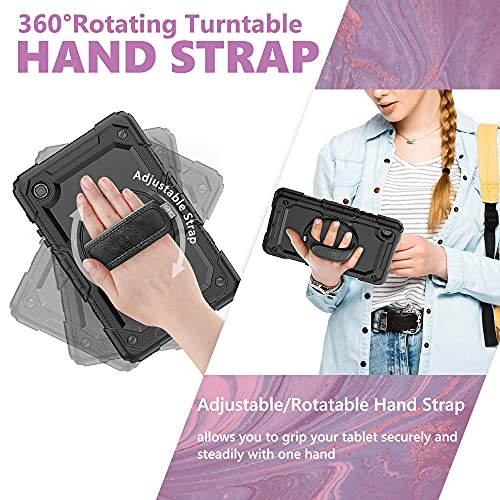For Samsung Galaxy Tab A7 Lite Case, (SM-T227, SM-T225, SM-T220) Heavy Duty Hybrid Shockproof Carrying Shoulder Strap Cover compatible for Samsung Galaxy Tab A7 Lite 8.7 inch Case (Black)