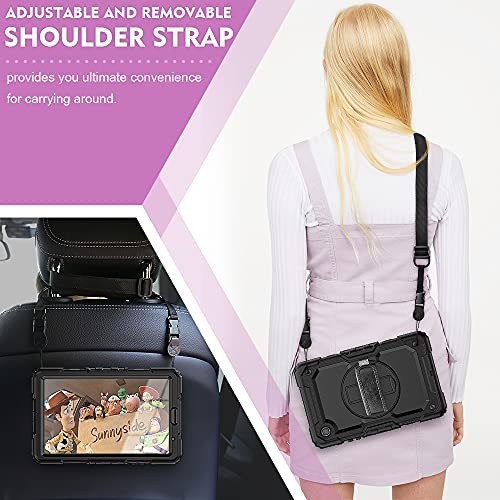 For Samsung Galaxy Tab A7 Lite Case, (SM-T227, SM-T225, SM-T220) Heavy Duty Hybrid Shockproof Carrying Shoulder Strap Cover compatible for Samsung Galaxy Tab A7 Lite 8.7 inch Case (Black)