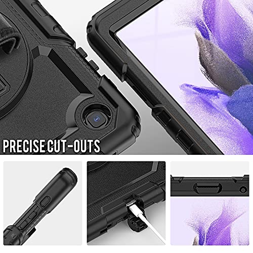 For Samsung Galaxy Tab A7 Lite Case, (SM-T227, SM-T225, SM-T220) Heavy Duty Hybrid Shockproof Carrying Shoulder Strap Cover compatible for Samsung Galaxy Tab A7 Lite 8.7 inch Case (Black)
