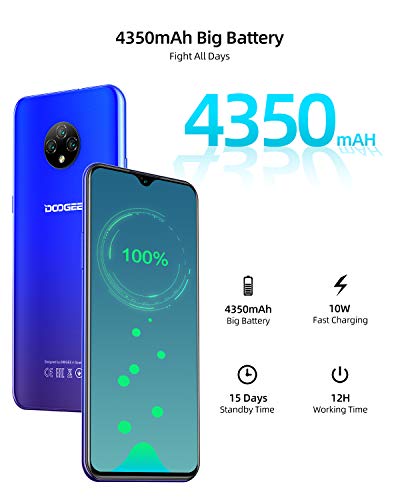 DOOGEE Mobile Phone, X95 4G Smartphone SIM Free Phones Unlockled, 6.52 inch Waterdrop Screen, 4350mAh Battery, Android 10, 13MP Triple Camera, 2GB+16GB/256GB Extension, 4G Dual SIM, Face ID - Blue
