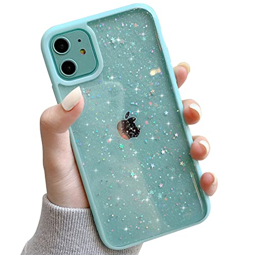 Ownest Compatible for iPhone 11 Case,Clear Sparkly Bling Star Glitter Design for Women Girls Soft TPU Shockproof Anti-scratch Protective Cases for iPhone 11-Mint Green