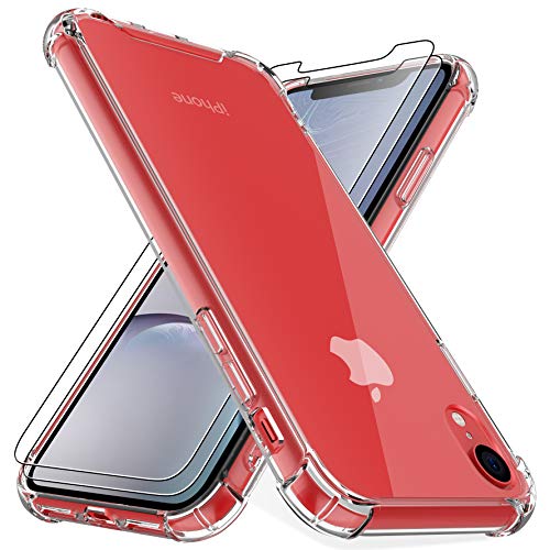 4youquality Case for iPhone XR with [2-Pack] Tempered Glass Screen Protectors, Advanced Air Cushion Drop Protection, Shockproof Transparent Clear Bumper Phone Case Cover, Anti-Scratch