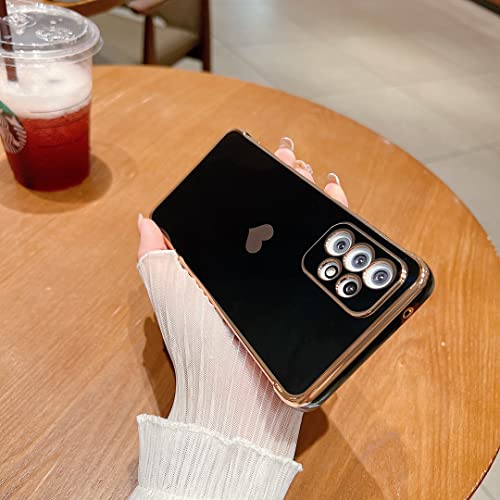 Compatible with Samsung Galaxy A13 4G Case,Love Heart Pattern Electroplated Design Soft TPU Shockproof Protective Phone Case Full Camera Lens Protection Cover for Samsung Galaxy A13 4G-Black