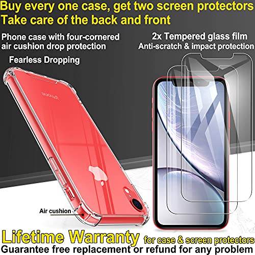 4youquality Case for iPhone XR with [2-Pack] Tempered Glass Screen Protectors, Advanced Air Cushion Drop Protection, Shockproof Transparent Clear Bumper Phone Case Cover, Anti-Scratch
